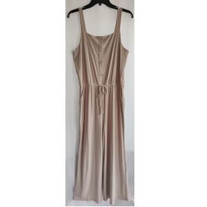 Kaileigh Square Neck Sleeveless Ribbed Cropped Jumpsuit XLP Wide Leg Taupe